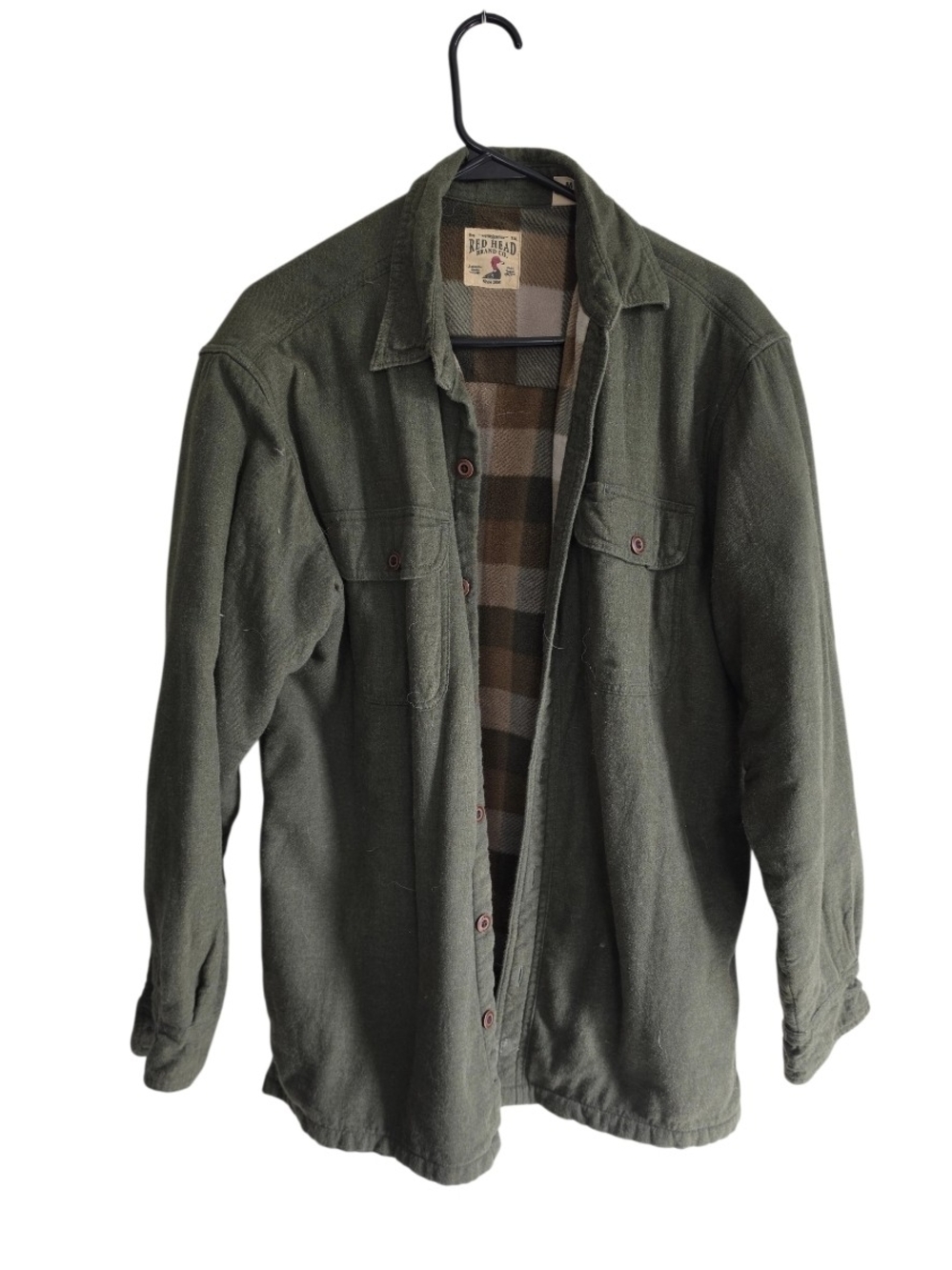 RedHead Olive Green Men's Lightweight Shirt Jacket with Plaid Lining